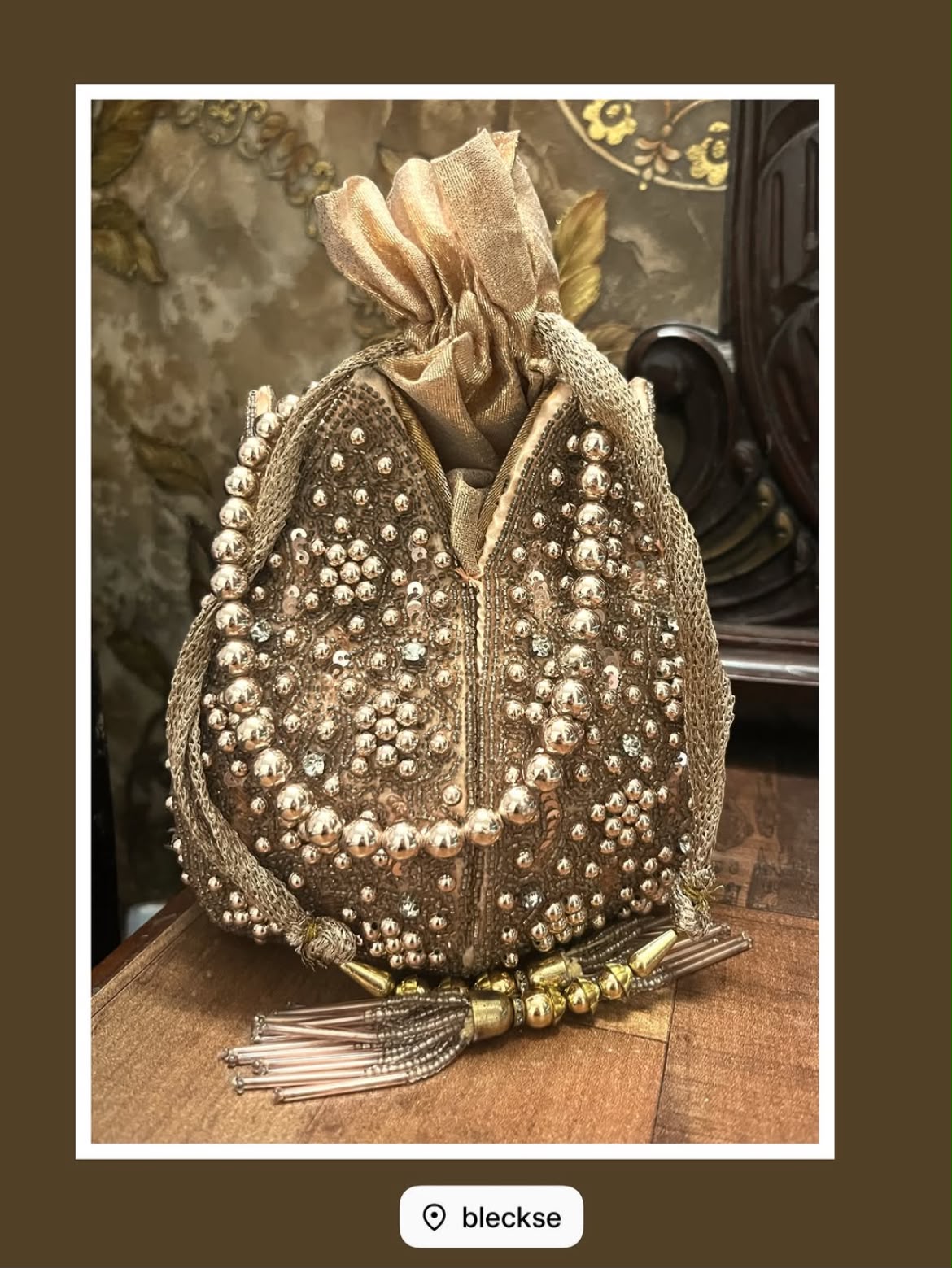 Pearl Potli Pop — Gold potli with beaded tassels