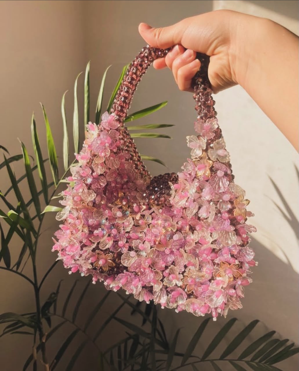 Bloom — Pink floral crystal shoulder bag