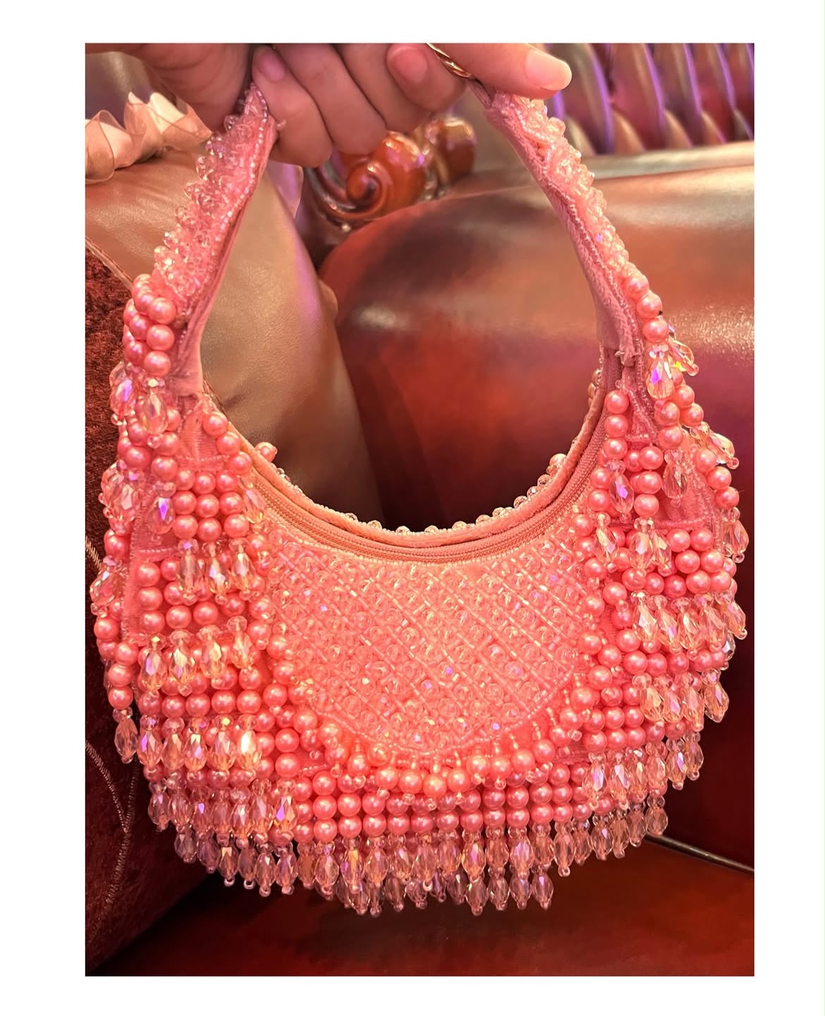 Beachy Bob — Coral pearl with crystal fringe