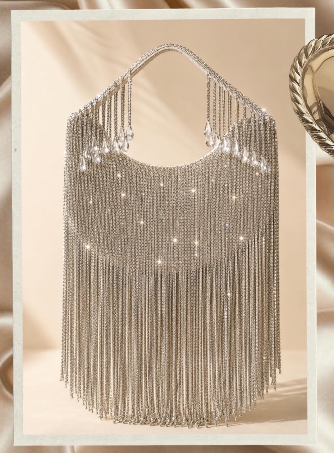 Moonlit Drip — Silver chain fringe evening bag